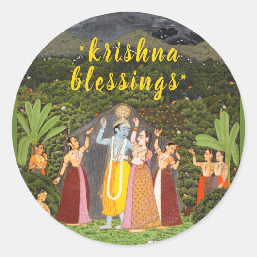 Lord Krishna Blessings Gopis Rajasthan India 1760 Runder Aufkleber (Vorderseite)