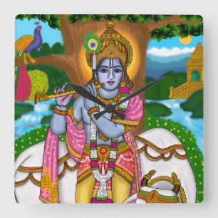 Lord Krishna Clock Quadratische Wanduhr