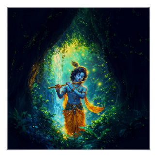 Lord Krishna in Vrindavan, Illustration Art Poster