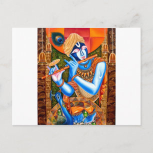 LORD KRISHNA INDIAN ABSTRAKT POSTKARTE