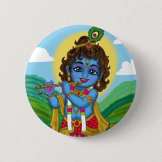 Lord Krishna Knopf Button (Vorderseite)