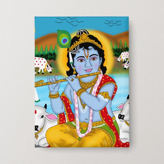 Lord Krishna Knopf Button (Vorderseite)