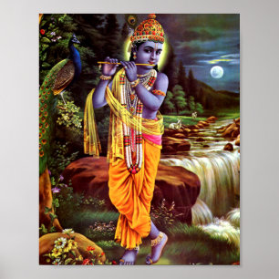 Lord Krishna mit Flute Hindu Gott Poster