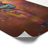 Lord Krishna Pastel Rainbow Feuerwerke Hindu Art Poster (Ecke)
