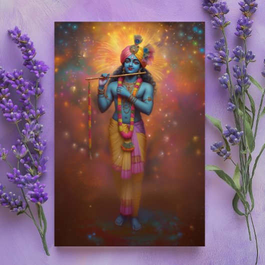 Lord Krishna Pastel Rainbow Feuerwerke Hindu Art Postkarte