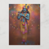 Lord Krishna Pastel Rainbow Feuerwerke Hindu Art Postkarte (Vorderseite)