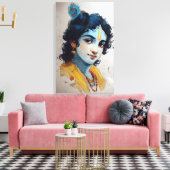 Lord Krishna Portrait Leinwand Wall Art (Insitu (Wohnzimmer))