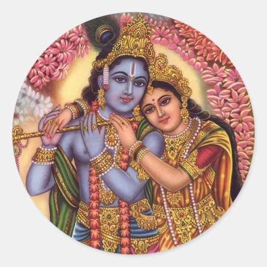 Lord Krishna & Radha Runder Aufkleber (Vorderseite)