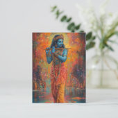 Lord Krishna spielt Flute Orange Blue Art Postkarte (Stehend Vorderseite)