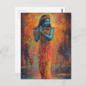 Lord Krishna spielt Flute Orange Blue Art Postkarte (Vorne/Hinten)