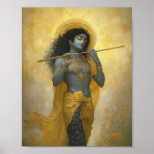 Lord Krishna spielte flute Goldene Gelbe Kunst Poster (Vorne)