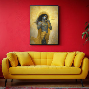 Lord Krishna spielte flute Goldene Gelbe Kunst Poster
