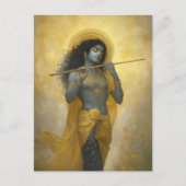 Lord Krishna spielte flute Goldene Gelbe Kunst Postkarte (Vorderseite)