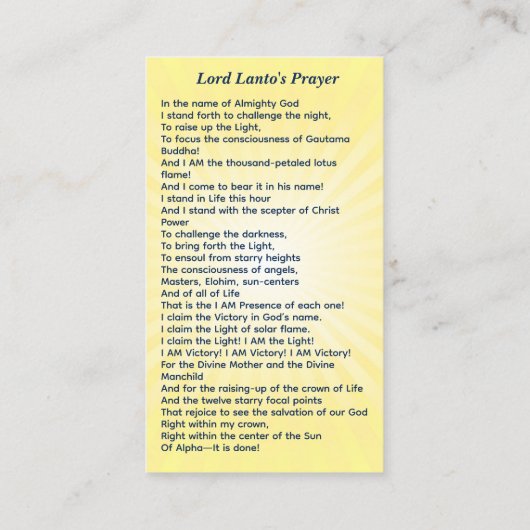 Lord Lanto Chohan of the Second Ray Telefonnummerkarte (Rückseite)