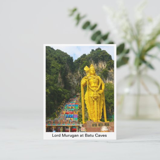 Lord Murugan in Batu Höhlen 2 & Treppen Postkarte (Stehend Vorderseite)