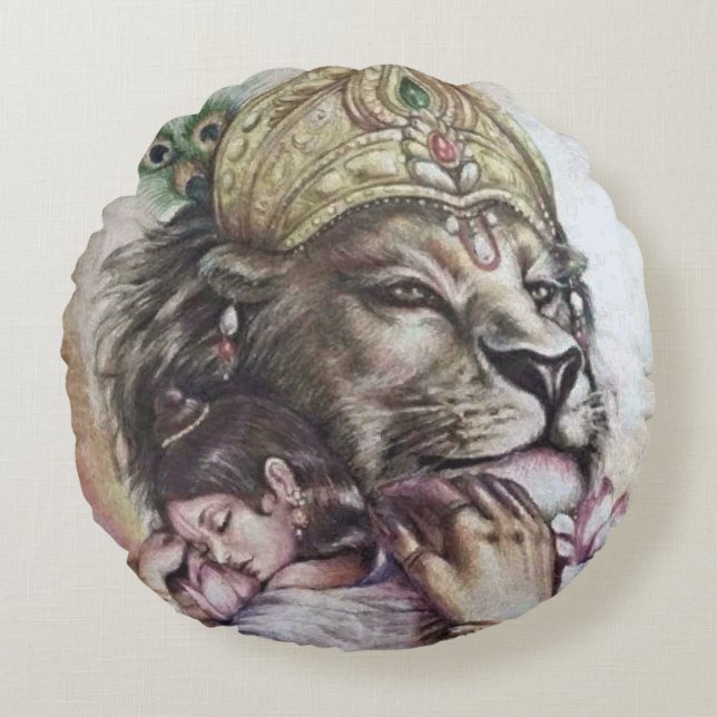 Lord Narasimha - Pillow Rundes Kissen (Vorderseite)