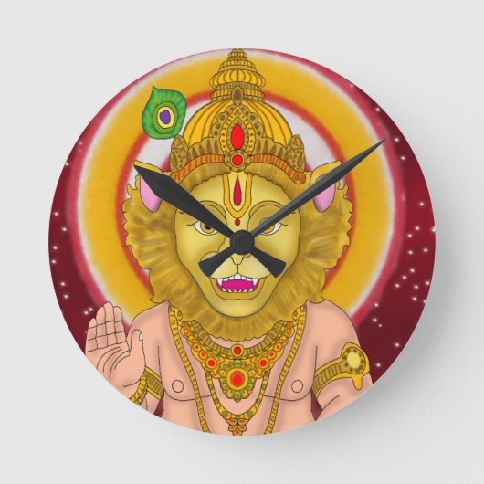 Lord Narsimha Clock Runde Wanduhr (Vorderseite)