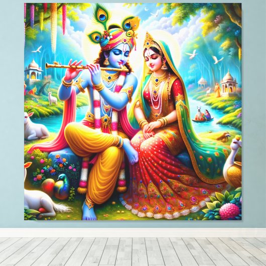 Lord Radha Krishna Canvas Print Picture Leinwanddruck (Insitu (Holzboden))