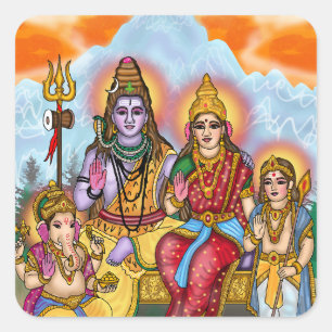 Lord Shiva Familienaufkleber Quadratischer Aufkleber
