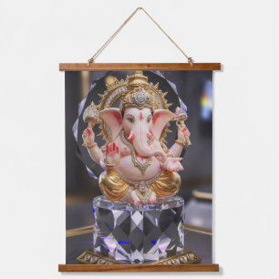 Lord Shree Ganesha Crystal & Diamond Skulptur Ha Wandteppich Mit Holzrahmen