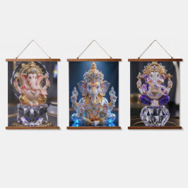 Lord Shree Ganesha Crystal & Diamond Skulptur Wandteppich Mit Holzrahmen
