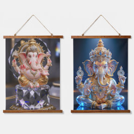 Lord Shree Ganesha Crystal & Diamond Skulptur Wandteppich Mit Holzrahmen