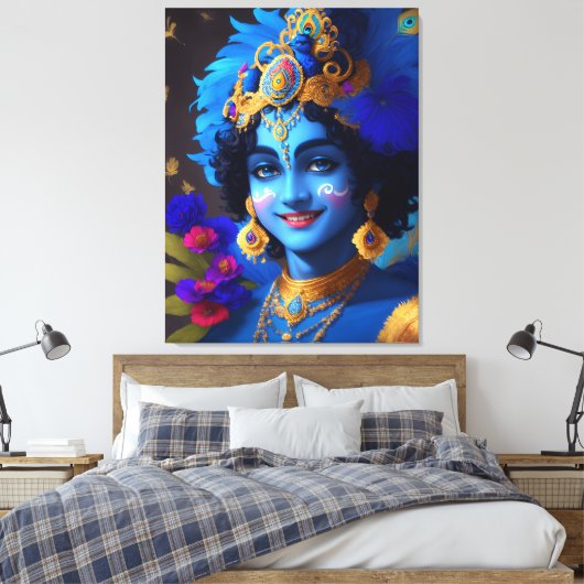 Lord Shri Krishna Hindu Deity AI Generiert Leinwanddruck (Insitu (Schlafzimmer))