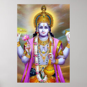Lord Vishnu Floral Fine Art Poster