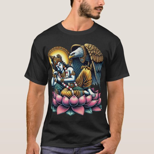 Lord Vishnu über Lotus im Adlerkrypt: Eine Fusion T-Shirt (Vorderseite)