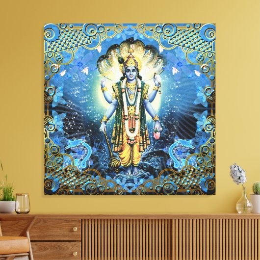 Lord Vishnu - Wrapped Canvas Leinwanddruck (Insitu (Wohnzimmer))
