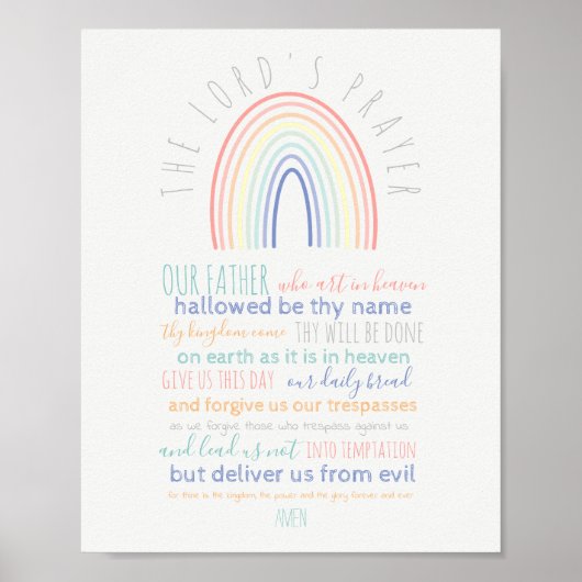 Lord's Gebet für Kinder mit Regenbogen Poster (Vorne)