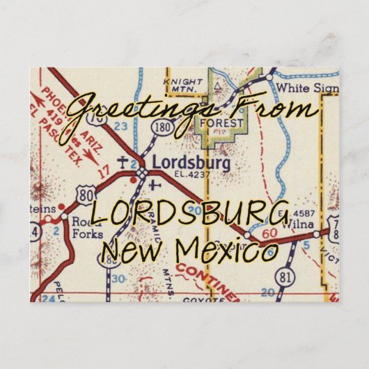 Lordsburg NM Vintage Karte (Vorderseite)
