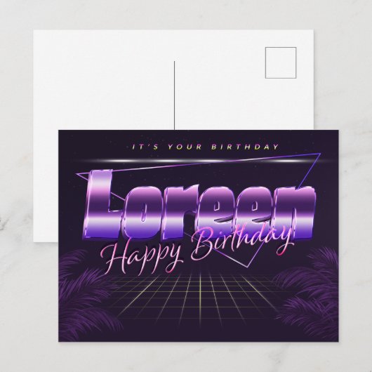 Loreen Name Vorname lila Postkarte Geburtstag (Vorne/Hinten)