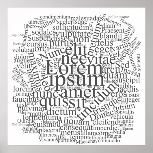 Lorem Ipsum Word Cloud - Graue Version Poster (Vorne)