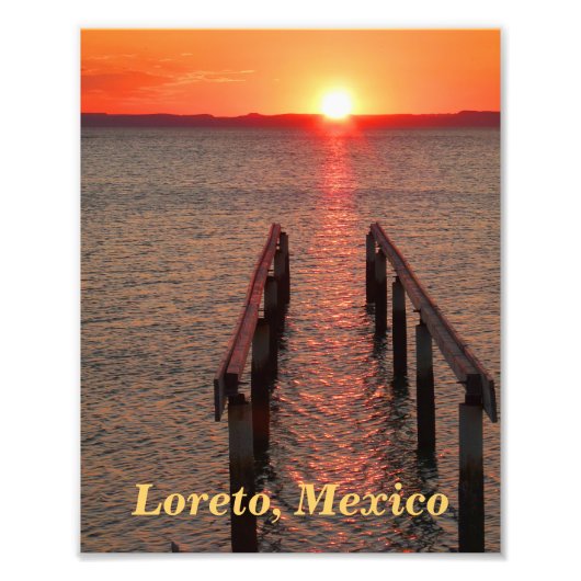 Loreto Mexico Dock, Orange Sunset Sky Fotodruck (Vorne)