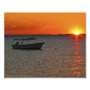 Loreto Mexico Fischerboot, Orange Sunset Sky Fotodruck