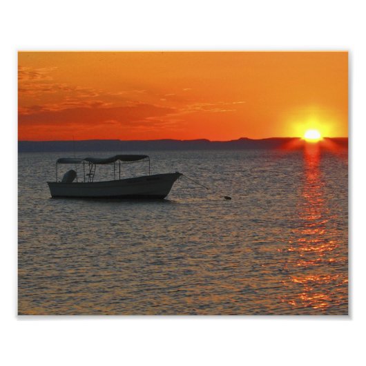 Loreto Mexico Fischerboot, Orange Sunset Sky Fotodruck (Vorne)