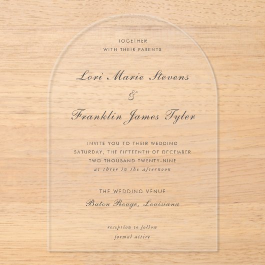 Lori Formal Elegant Wedding Acryleinladungen (Vorderseite)