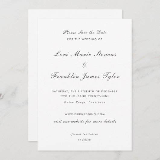 Lori Formal Elegant Wedding Save The Date (Vorne/Hinten)