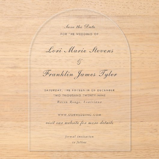 Lori Formal Elegant Wedding Save the Date Acryleinladungen (Vorderseite)