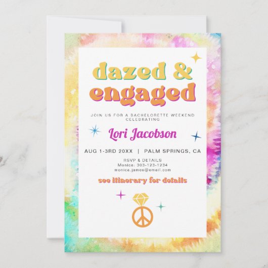 LORI Gefärbte Krawatte Dazed Verlobt 70er Retro Ba Einladung (Vorderseite)