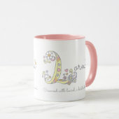 Lorna-Buchstabe L Namensbedeutungsmonogramm-Tasse Tasse (VorderseiteRechts)