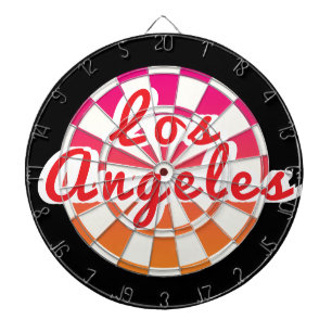 Los Angele roter Text auf Pink Orange Schwarz und Dartscheibe