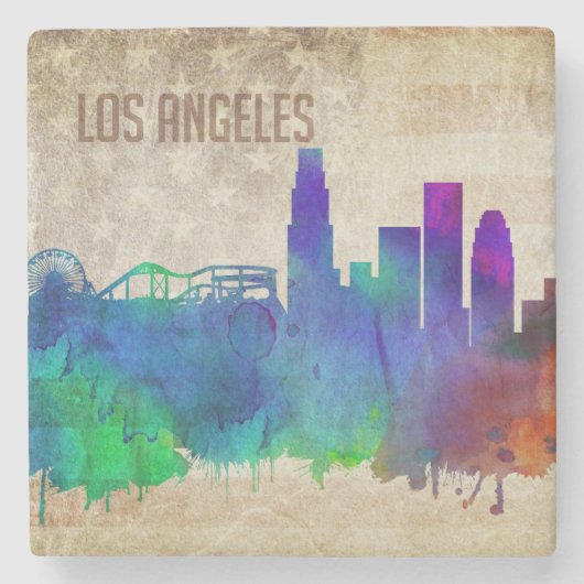Los Angeles, Aquarell-Stadt-Skyline CAs | Steinuntersetzer (Vorderseite)