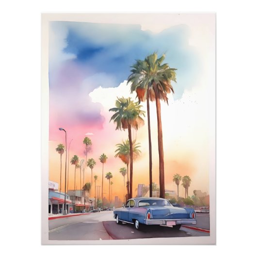 Los Angeles Aquarellkunst Fotodruck (Vorne)