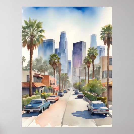 Los Angeles Aquarellkunst Poster (Vorne)