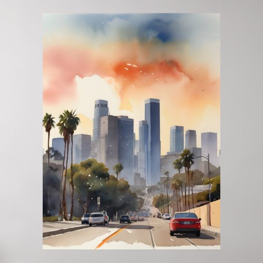 Los Angeles Aquarellkunst Poster (Vorne)