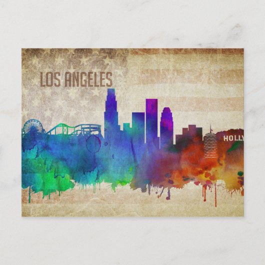 Los Angeles, CA | Wasserfarbe Stadt Skyline Postkarte (Vorderseite)