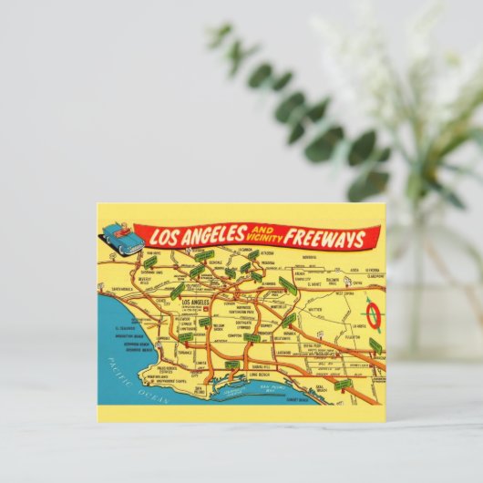 Los Angeles Calfornia Road Map Postkarte (Stehend Vorderseite)