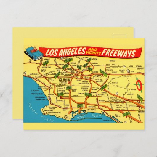 Los Angeles Calfornia Road Map Postkarte (Vorne/Hinten)